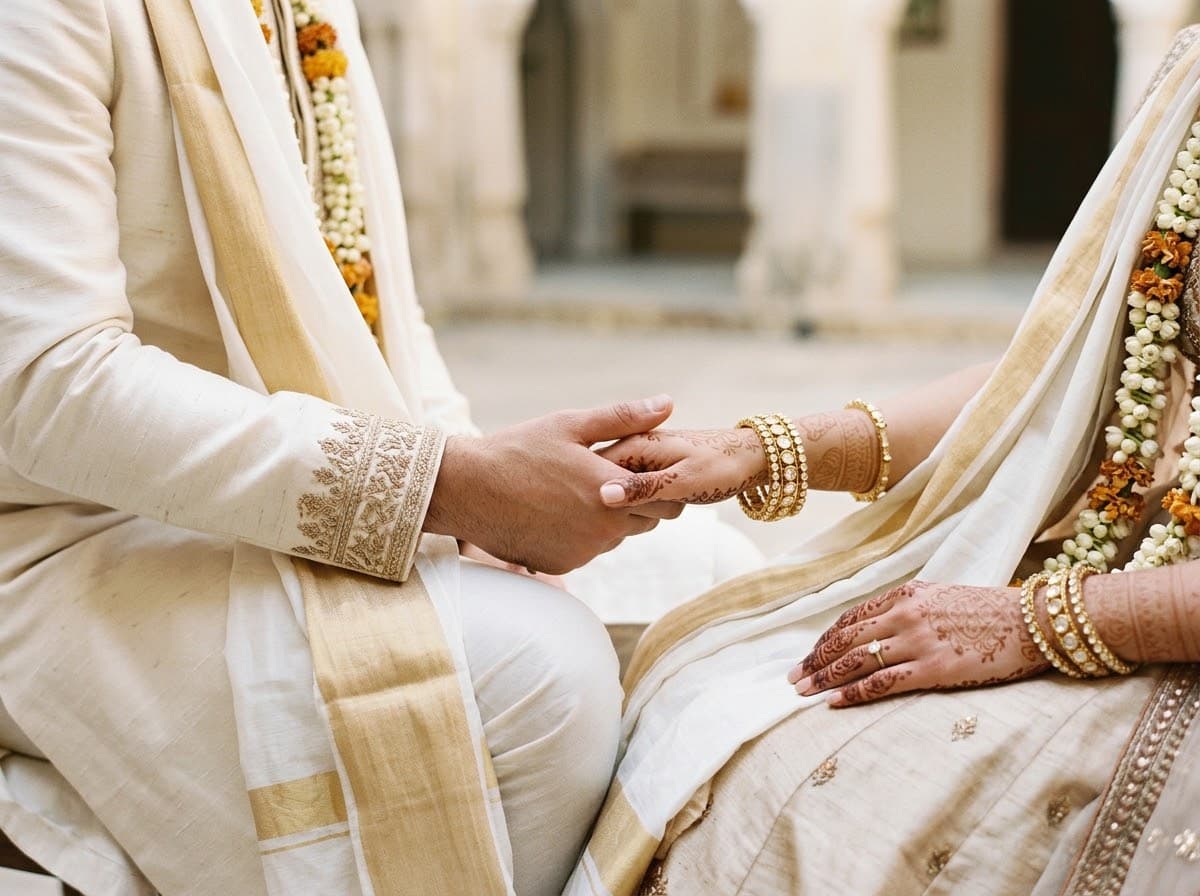 Intimate North Indian wedding moment with bride and groom